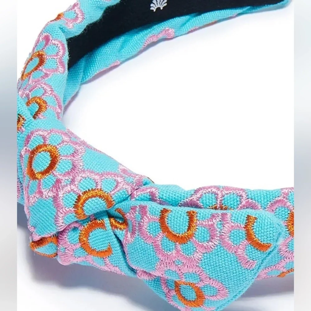 Girls Lele Sadoughi Taffy Rainbow Blue Floral Embroidered Bow Marigold Headban